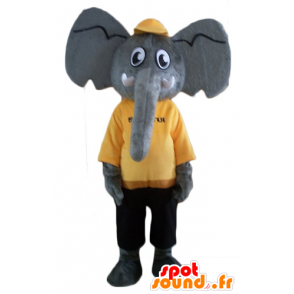 Maskottchen-Elefanten grau, gelb und schwarz-Outfit - MASFR22903 - Elefant-Maskottchen