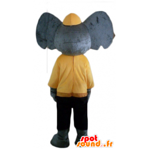 Mascotte d'éléphant gris, en tenue jaune et noire - MASFR22903 - Mascottes Elephant