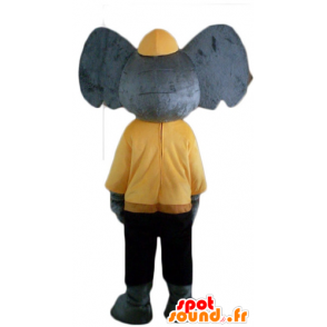 Maskot slon šedé, žluté a černé oblečení - MASFR22903 - slon Maskot