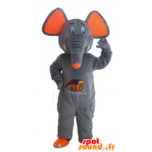 Mascotte d'éléphant gris et orange, mignon et coloré - MASFR22904 - Mascottes Elephant