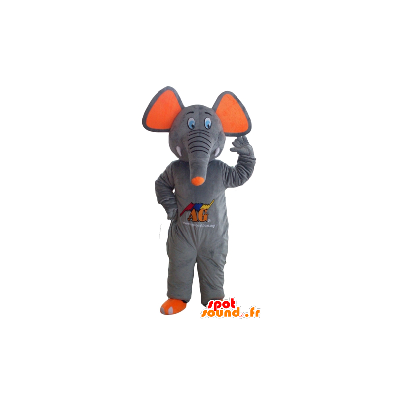 Mascotte elefante grigio e arancione, carino e colorato - MASFR22904 - Mascotte elefante