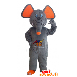 Mascotte d'éléphant gris et orange, mignon et coloré - MASFR22904 - Mascottes Elephant