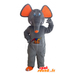 グレーとオレンジの象のマスコット、キュートでカラフル-MASFR22904-象のマスコット