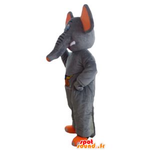 Mascotte d'éléphant gris et orange, mignon et coloré - MASFR22904 - Mascottes Elephant
