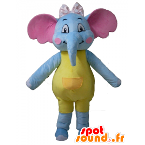 Blauen Elefanten Maskottchen, gelb und rosa, verführerisch und bunt - MASFR22905 - Elefant-Maskottchen