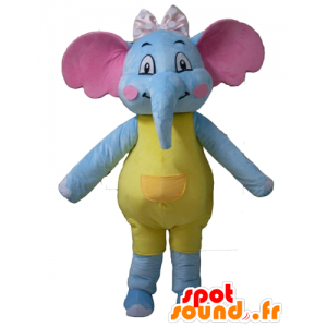 Mascot blå elefant, gult og rosa, attraktivt og fargerik - MASFR22905 - Elephant Mascot