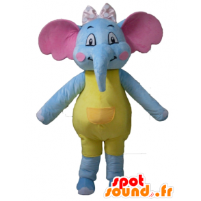 Mascot blauwe olifant, geel en roze, aantrekkelijk en kleurrijk - MASFR22905 - Elephant Mascot