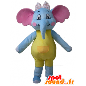 Maskot modrý slon, žluté a růžové, atraktivní a pestré - MASFR22905 - slon Maskot