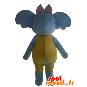 Blue elephant mascot, yellow and pink, seductive and colorful - MASFR22905 - Elephant mascots