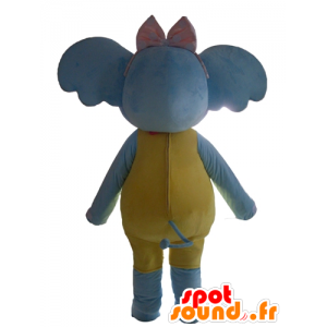 Elefante blu mascotte, giallo e rosa, seducente e colorato - MASFR22905 - Mascotte elefante