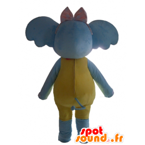 Elefante blu mascotte, giallo e rosa, seducente e colorato - MASFR22905 - Mascotte elefante