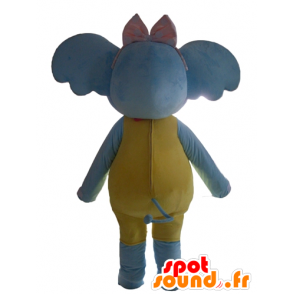 青、黄、ピンクの象のマスコット、魅力的でカラフル-MASFR22905-象のマスコット