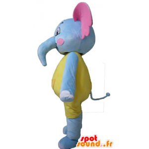 Mascot blauwe olifant, geel en roze, aantrekkelijk en kleurrijk - MASFR22905 - Elephant Mascot