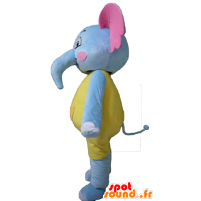 Blue elephant mascot, yellow and pink, seductive and colorful - MASFR22905 - Elephant mascots