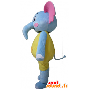 Elefante blu mascotte, giallo e rosa, seducente e colorato - MASFR22905 - Mascotte elefante