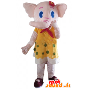 Pink Elephant mascot, yellow color with green peas - MASFR22908 - Elephant mascots
