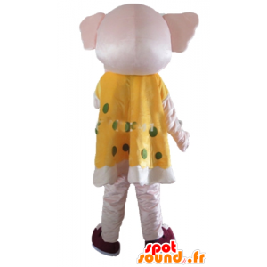 Pink Elephant mascot, yellow color with green peas - MASFR22908 - Elephant mascots