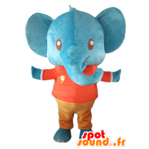 Mascot gigantische blauwe olifant die rode en oranje - MASFR22909 - Elephant Mascot