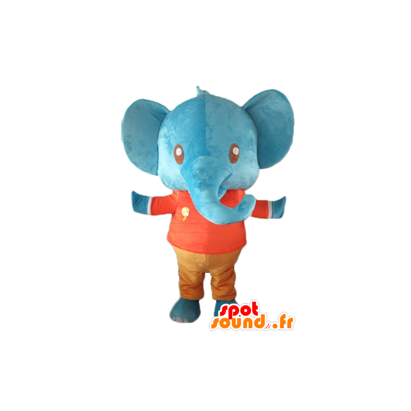 Mascote gigante elefante azul que prende o vermelho e laranja - MASFR22909 - Elephant Mascot