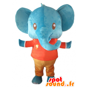 Mascotte d'éléphant bleu géant, en tenue rouge et orange - MASFR22909 - Mascottes Elephant