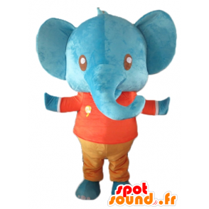 Maskotka gigant niebieski słoń trzyma czerwony i pomarańczowy - MASFR22909 - Maskotka słoń