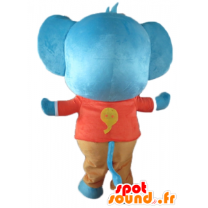 Kæmpe blå elefantmaskot i rød og orange tøj - Spotsound maskot