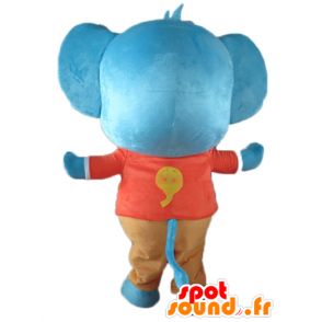 Mascotte d'éléphant bleu géant, en tenue rouge et orange - MASFR22909 - Mascottes Elephant