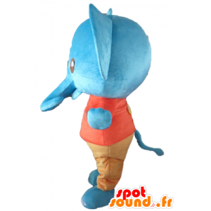 Mascotte d'éléphant bleu géant, en tenue rouge et orange - MASFR22909 - Mascottes Elephant