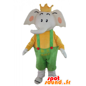 Slon Maskot držel žluté a zelené, s korunou - MASFR22910 - slon Maskot