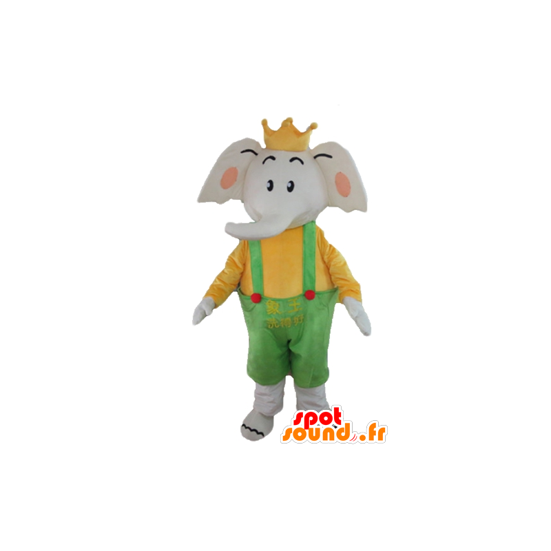 Elephant Mascot holding yellow and green, with a crown - MASFR22910 - Elephant mascots