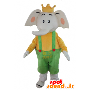 Elephant Mascot holding yellow and green, with a crown - MASFR22910 - Elephant mascots
