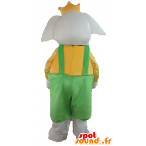Elephant Mascot holding yellow and green, with a crown - MASFR22910 - Elephant mascots