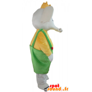 Elephant Mascot holding yellow and green, with a crown - MASFR22910 - Elephant mascots