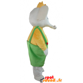 Mascotte d'éléphant en tenue jaune et verte, avec une couronne - MASFR22910 - Mascottes Elephant