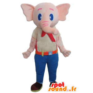 Pink Elephant mascot, wearing a colorful outfit - MASFR22913 - Elephant mascots