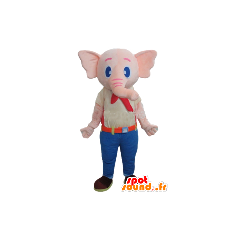 Mascota de Pink Elephant, vistiendo un traje colorido - MASFR22913 - Mascotas de elefante