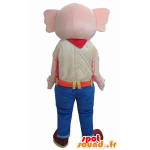 Pink Elephant mascot, wearing a colorful outfit - MASFR22913 - Elephant mascots