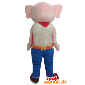 Mascot Pink Elephant, päällään värikäs asu - MASFR22913 - Elephant Mascot