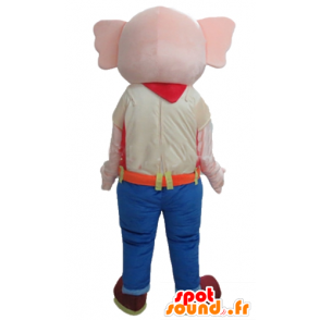 Pink Elephant mascot, wearing a colorful outfit - MASFR22913 - Elephant mascots