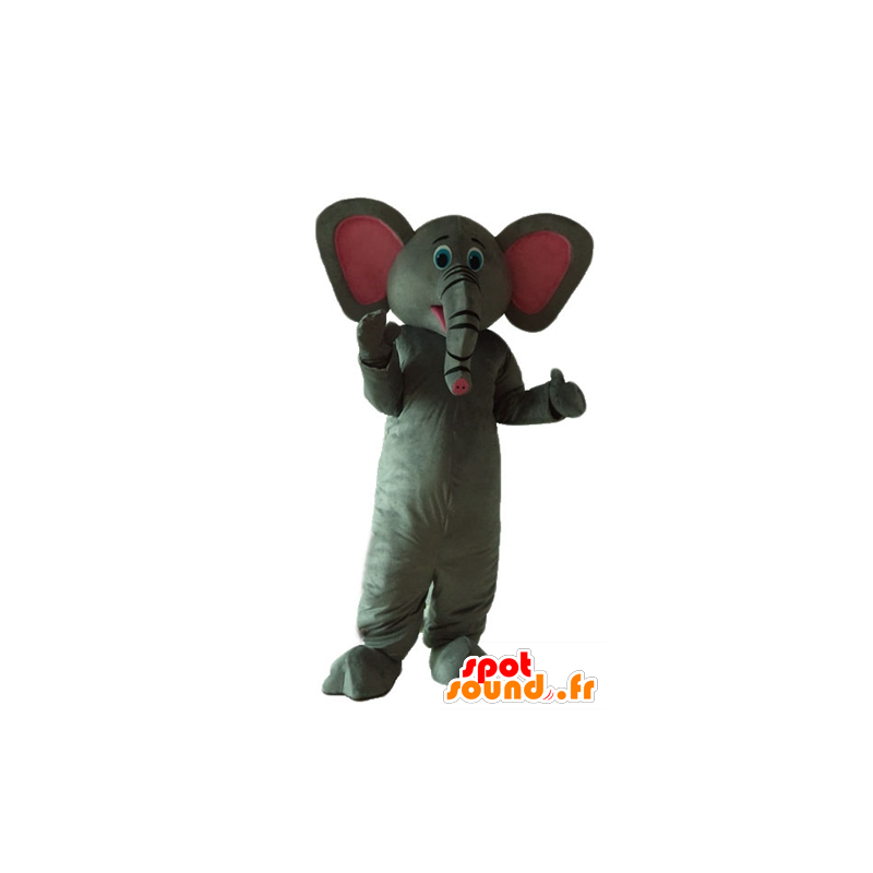 Mascot grijs en roze olifant, schattig en zeer succesvol - MASFR22915 - Elephant Mascot