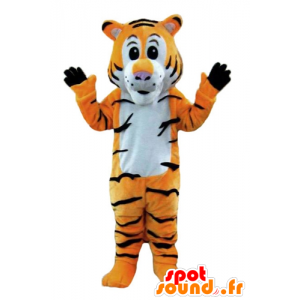 Orange tiger mascot, white and black, striped - MASFR22916 - Tiger mascots