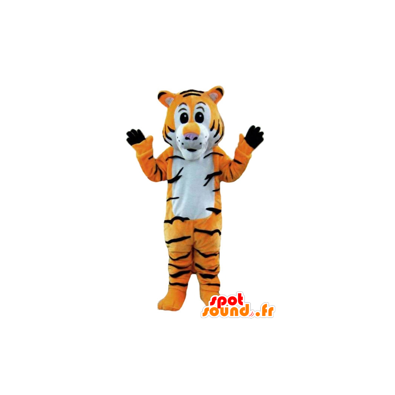 Orange tiger mascot, white and black, striped - MASFR22916 - Tiger mascots