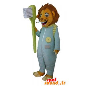 Tiger Mascot com uma combinação e uma escova de dentes - MASFR22917 - Tiger Mascotes