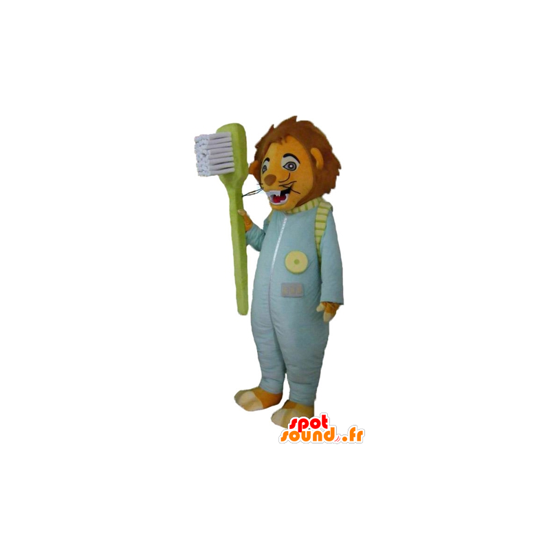 Tiger Mascot com uma combinação e uma escova de dentes - MASFR22917 - Tiger Mascotes