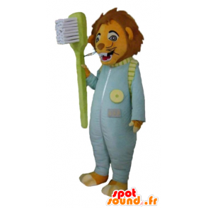 Mascotte de tigre avec une combinaison et une brosse à dents - MASFR22917 - Mascottes Tigre