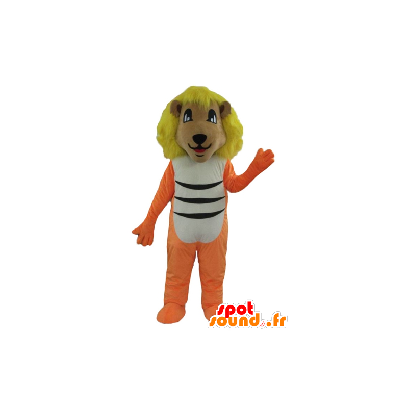 Oranje leeuw mascotte, wit en zwart met een gele manen - MASFR22919 - Lion Mascottes