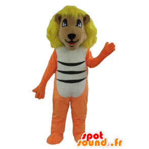 Leão mascote laranja, branco e preto com uma juba amarela - MASFR22919 - Mascotes leão