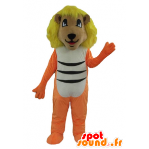 Lion mascot orange, white and black with a yellow mane - MASFR22919 - Lion mascots