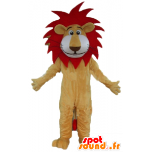 Mascote do leão bege, vermelho e branco com uma juba bonita - MASFR22921 - Mascotes leão