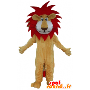 Lion mascot beige, red and white with a pretty mane - MASFR22921 - Lion mascots